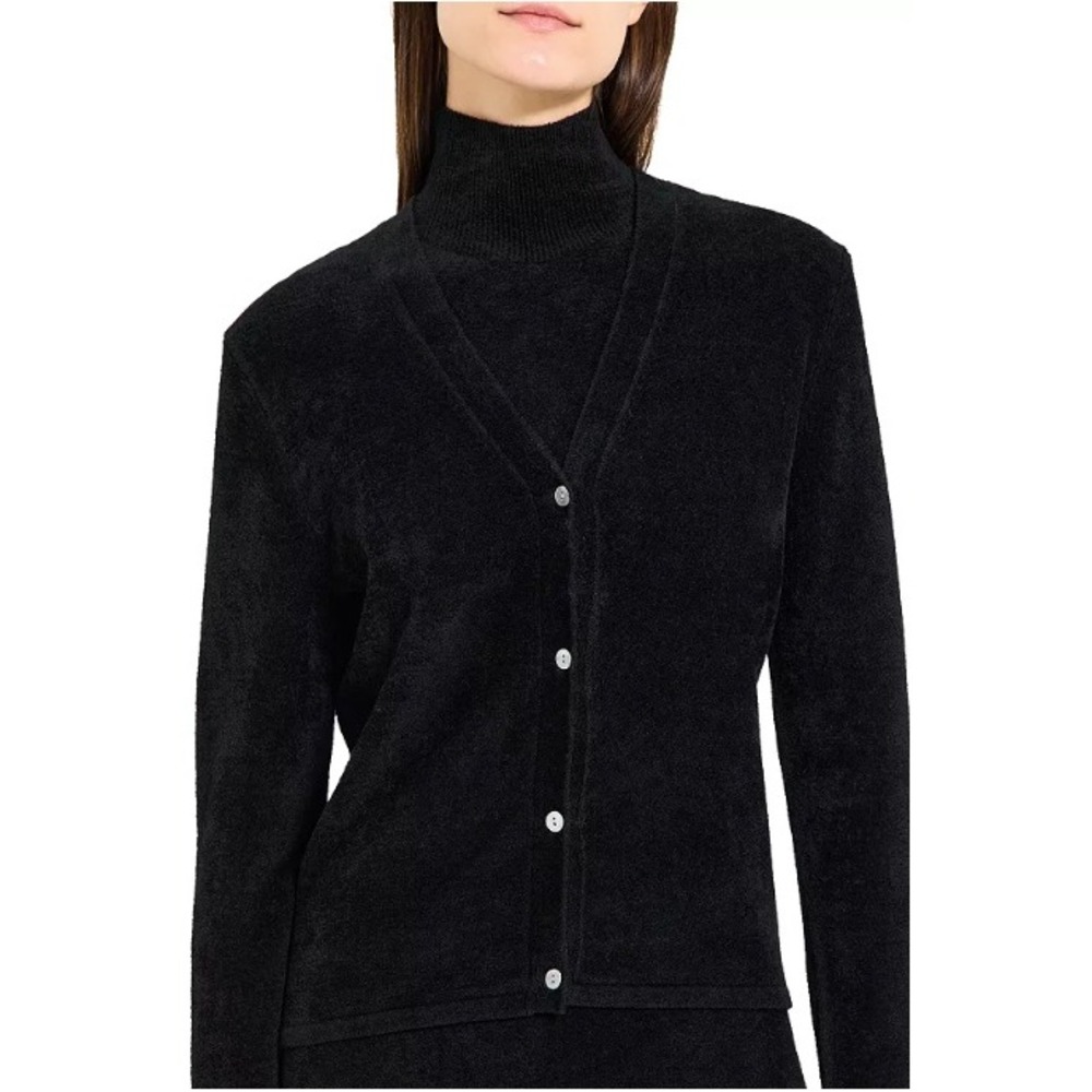 Theory Black Plush V-Neck Button Cardigan Sweater Size S Fall Quiet Luxury - Picture 3 of 7